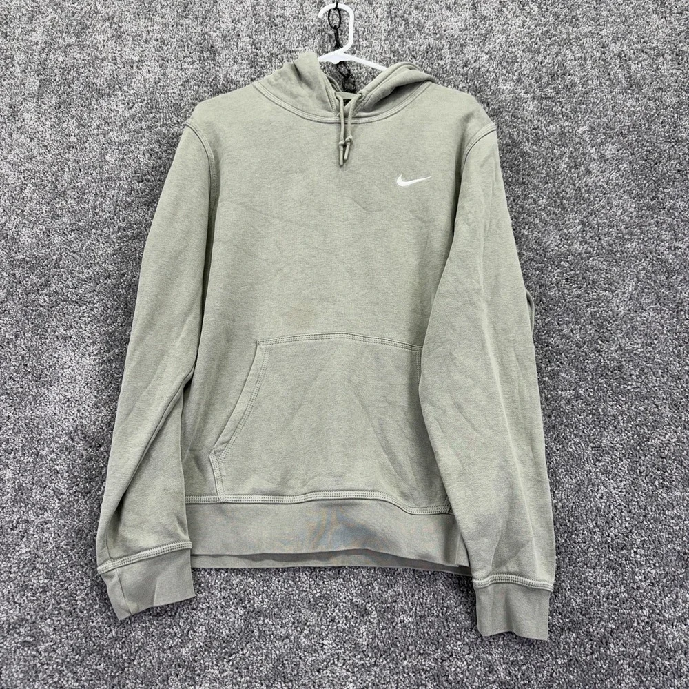 Nike Hoodie Mens Large Green Fleece Pullover Small Swoosh Kangaroo Pocket